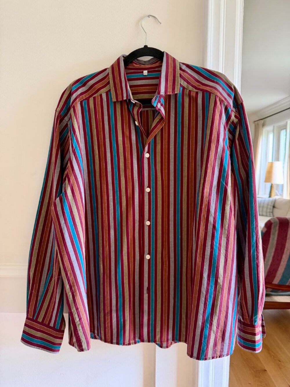 Maroon Multi Stripe Claude Shirt from Baserange. - Picture 3 of 5